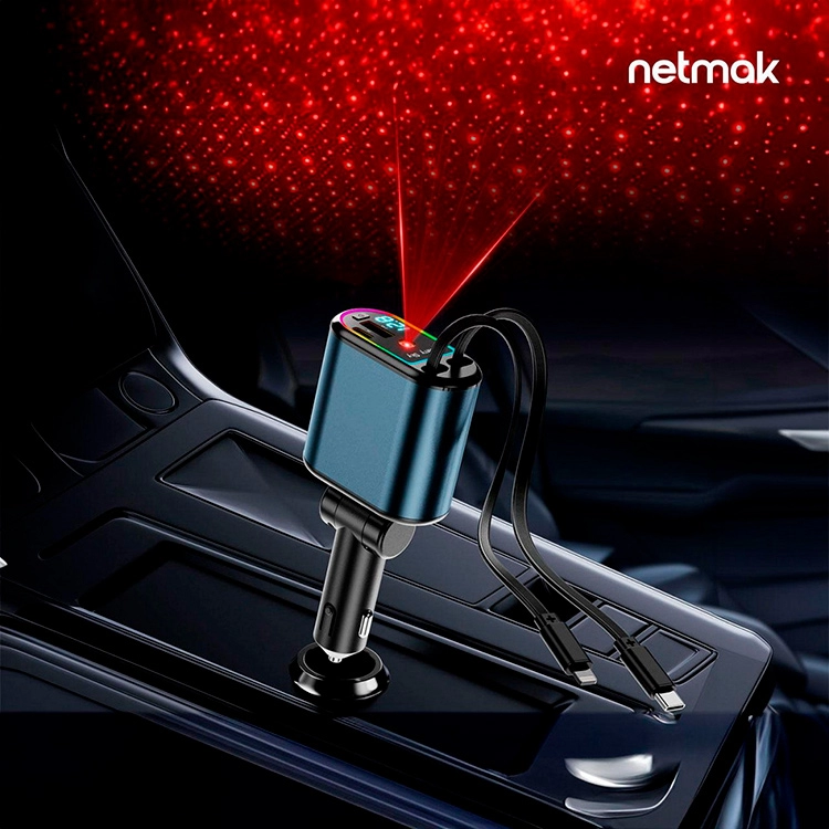 Cargador Netmak para Auto 4 RN 1 66W con Poryector de Luces Art.NM-UCC9